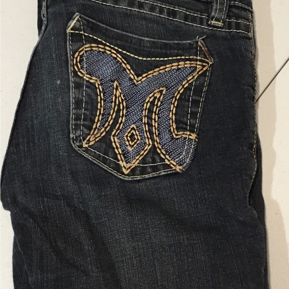 Slim Straight Dark Blue Men's Jeans with Embroidered Back Pocket